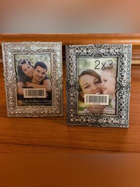 Lot of 2 Hobby Lobby Rhinestone Scroll Picture Frames 2x3 Silver Pewter NEW